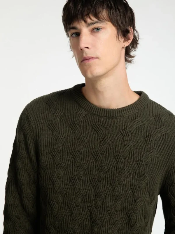Strik>SELECTED KABELSTRIK SWEATER MED RUND HALS Green