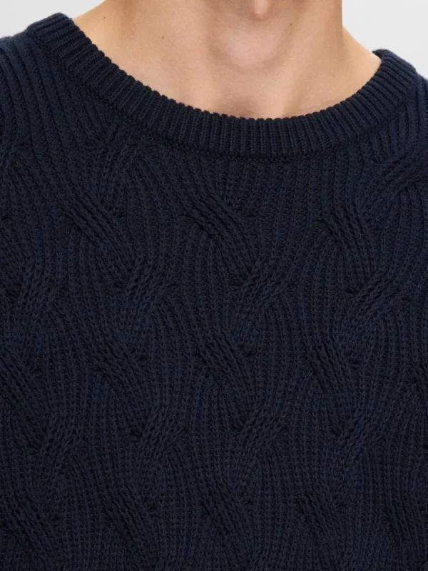 Strik>SELECTED KABELSTRIK SWEATER MED RUND HALS Blue