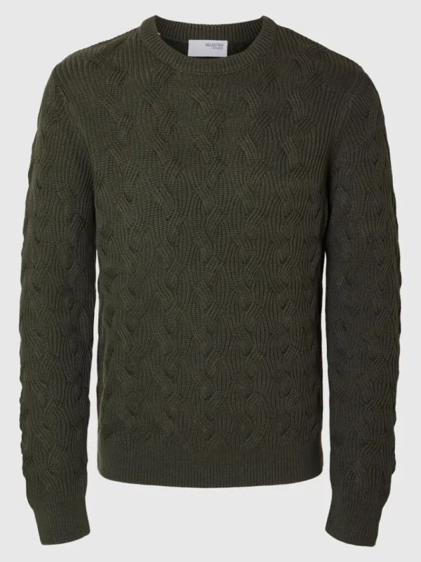Strik>SELECTED KABELSTRIK SWEATER MED RUND HALS Green