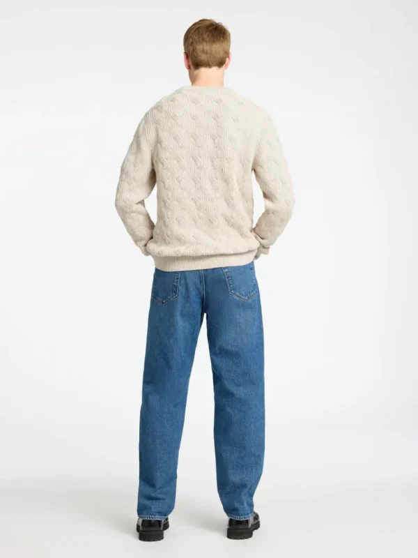 Strik>SELECTED KABELSTRIK SWEATER MED RUND HALS Beige