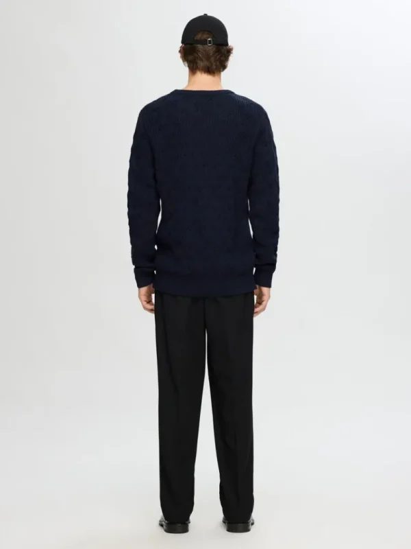 Strik>SELECTED KABELSTRIK SWEATER MED RUND HALS Blue