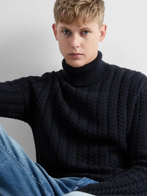 Strik>SELECTED KABELSTRIKKET RULLEKRAVE PULLOVER Blue