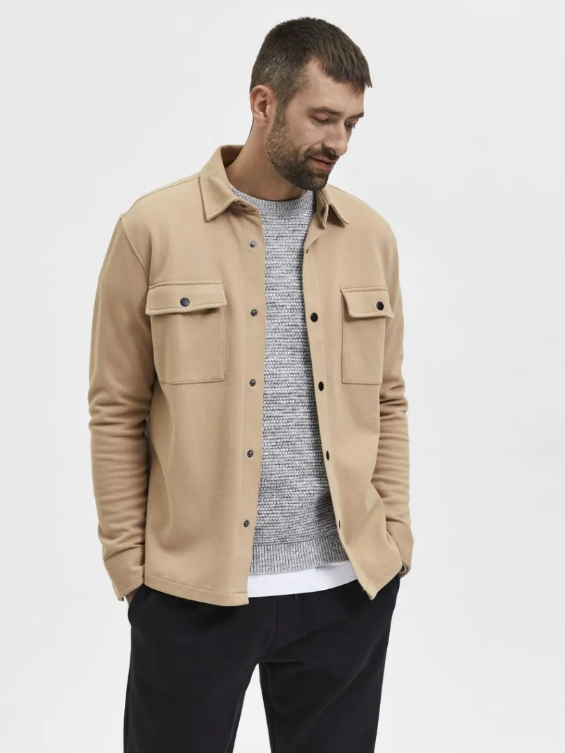klassisk_overshirt_0-2.webp Overtøj | Skjorter>SELECTED KLASSISK OVERSHIRT Beige