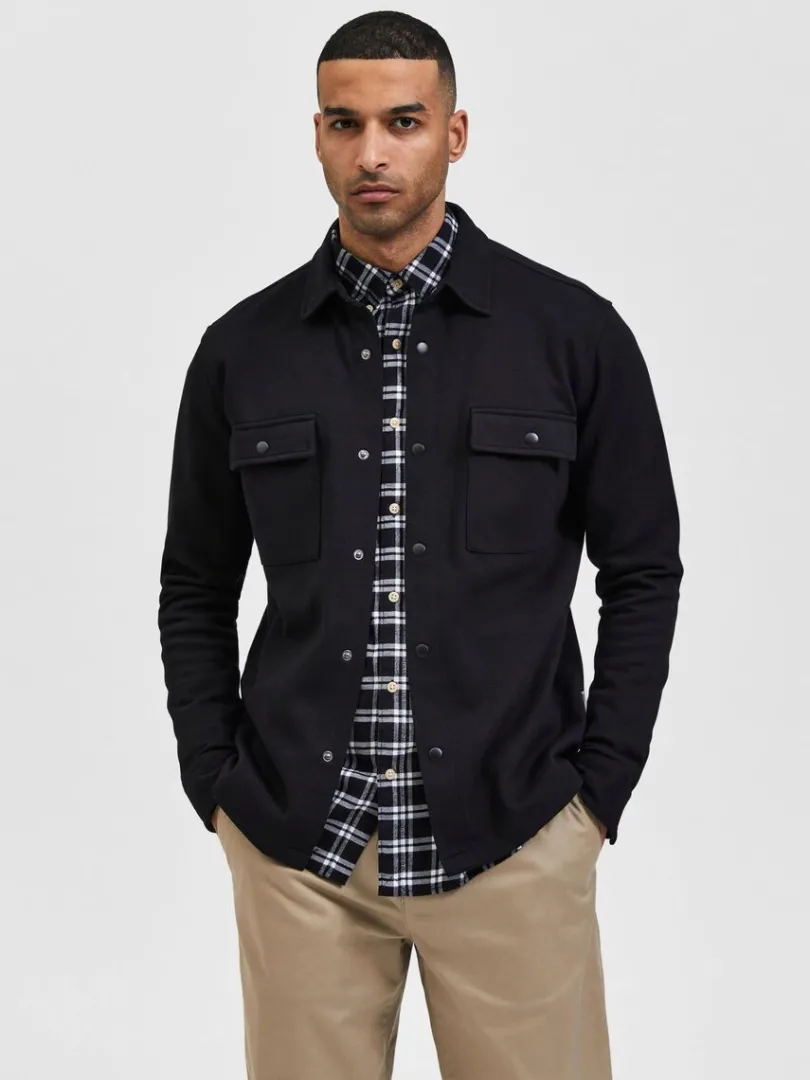 klassisk_overshirt_0-4.webp Overtøj | Skjorter>SELECTED KLASSISK OVERSHIRT Black