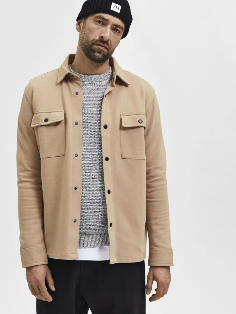 klassisk_overshirt_3-2.webp Overtøj | Skjorter>SELECTED KLASSISK OVERSHIRT Beige