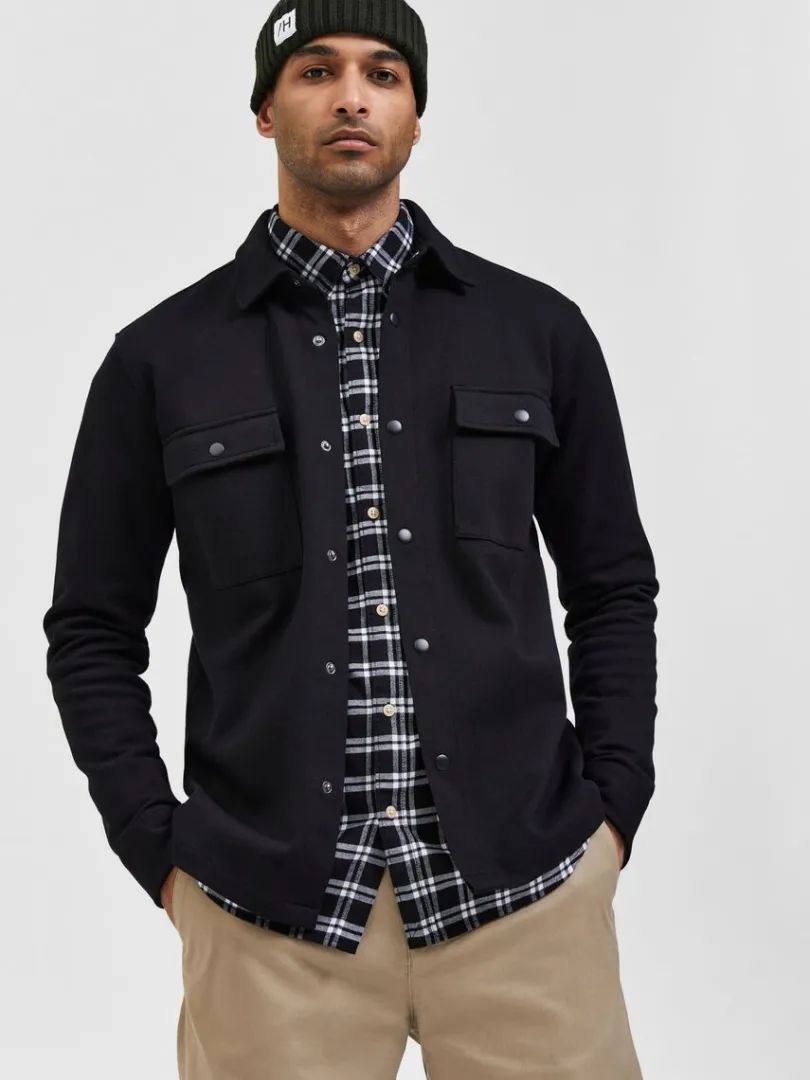 klassisk_overshirt_3-4.webp Overtøj | Skjorter>SELECTED KLASSISK OVERSHIRT Black