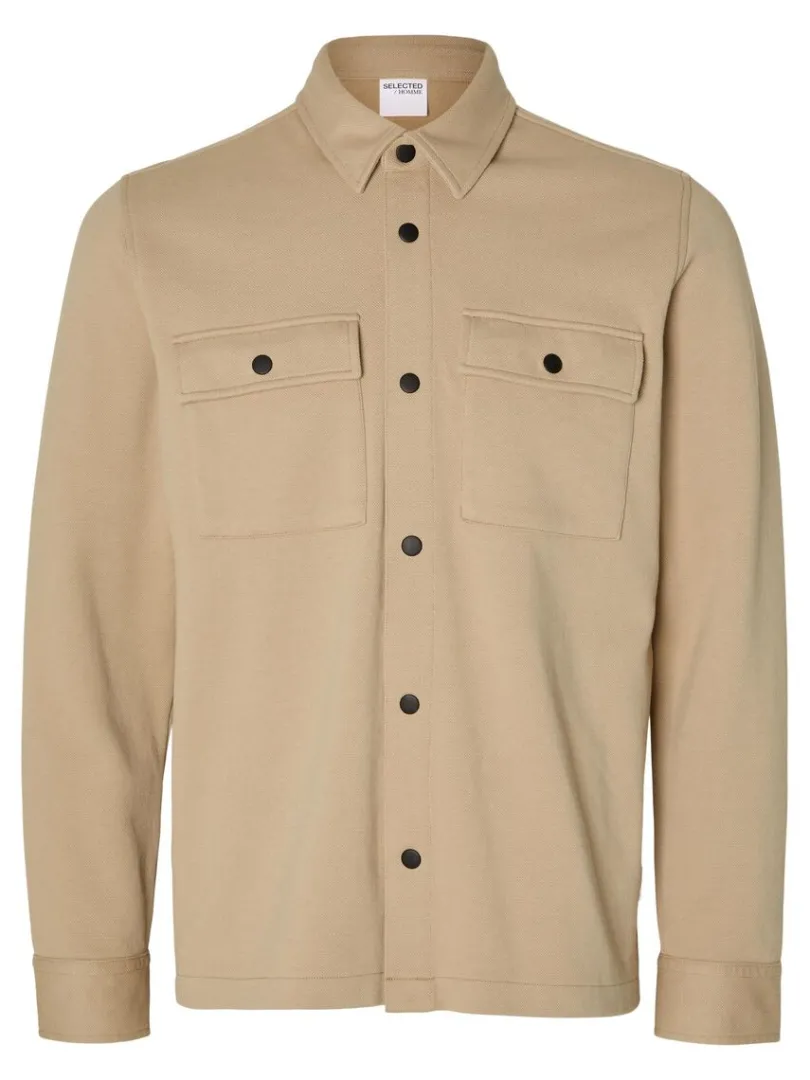 klassisk_overshirt_4-2.webp Overtøj | Skjorter>SELECTED KLASSISK OVERSHIRT Beige