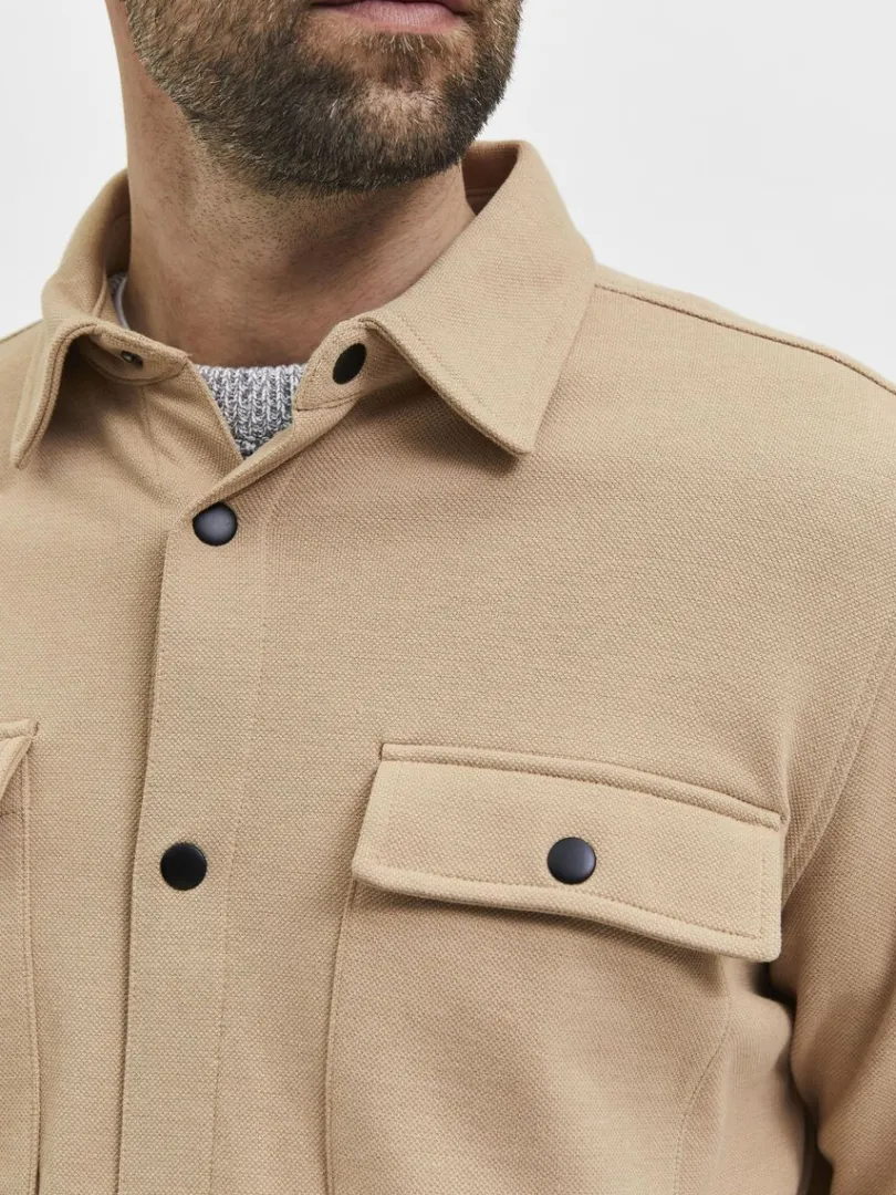 klassisk_overshirt_5-2.webp Overtøj | Skjorter>SELECTED KLASSISK OVERSHIRT Beige