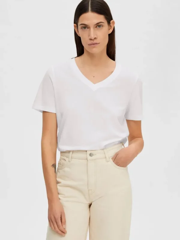 T-shirts>SELECTED KLASSISK V-HALS T-SHIRT White