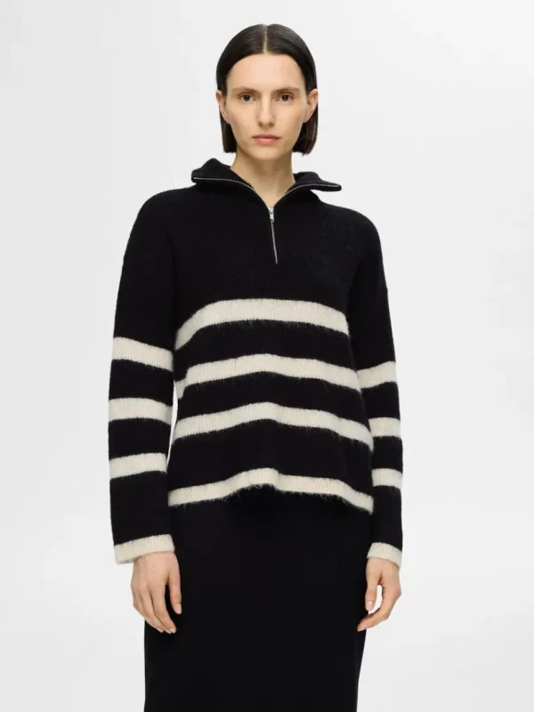 Strik>SELECTED KORT LYNLÅS PULLOVER Black