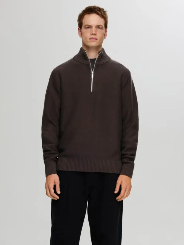 Strik>SELECTED KORT LYNLÅS PULLOVER Brown