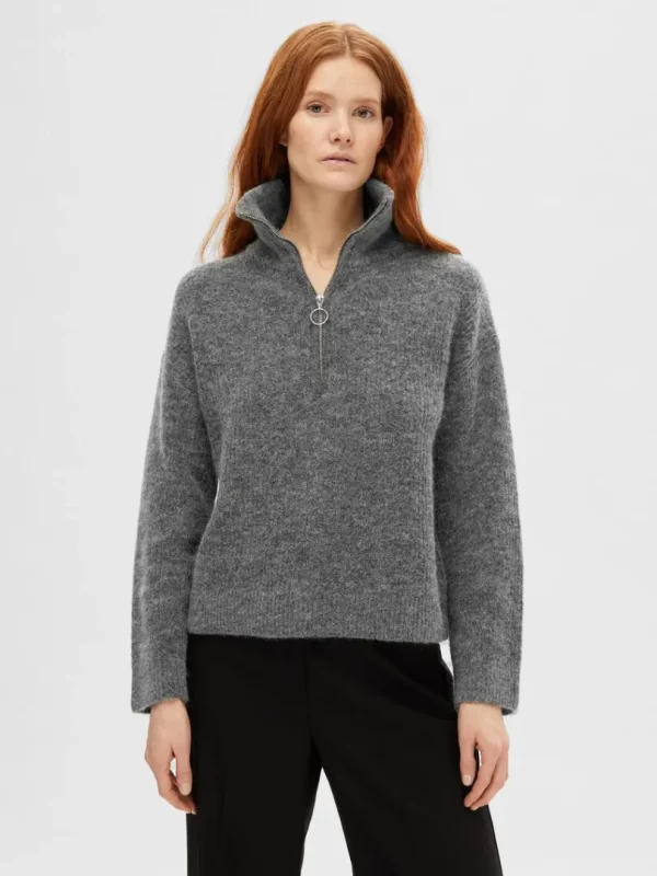 Strik>SELECTED KORT LYNLÅS PULLOVER Grey