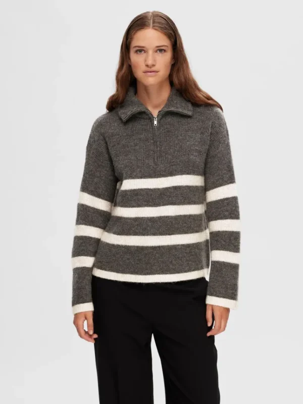 Strik>SELECTED KORT LYNLÅS PULLOVER Grey