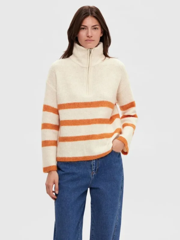 Strik>SELECTED KORT LYNLÅS PULLOVER Beige