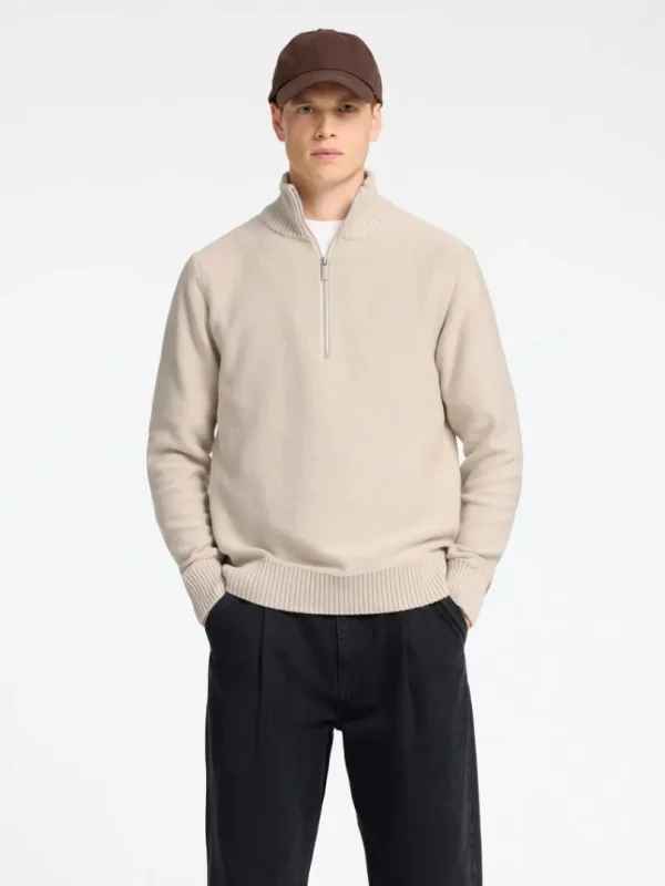 Strik>SELECTED KORT LYNLÅS PULLOVER Beige
