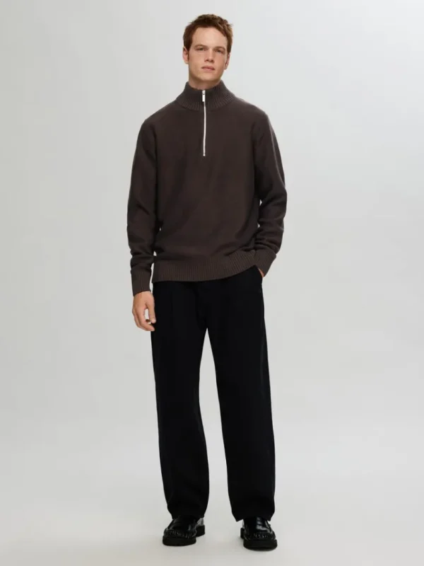 Strik>SELECTED KORT LYNLÅS PULLOVER Brown