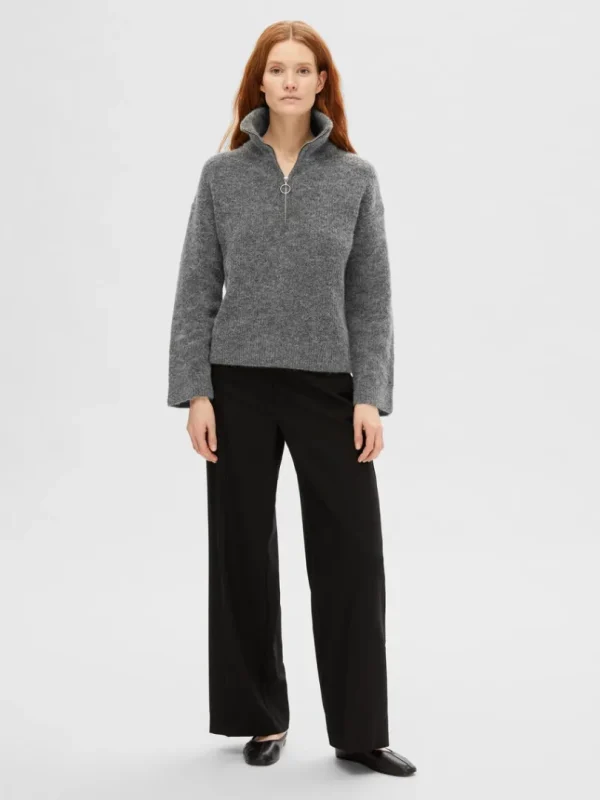 Strik>SELECTED KORT LYNLÅS PULLOVER Grey