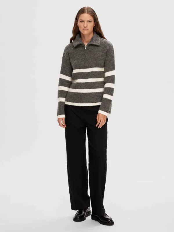 Strik>SELECTED KORT LYNLÅS PULLOVER Grey
