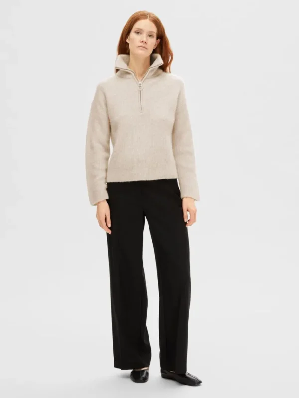 Strik>SELECTED KORT LYNLÅS PULLOVER Beige
