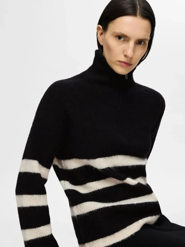 Strik>SELECTED KORT LYNLÅS PULLOVER Black