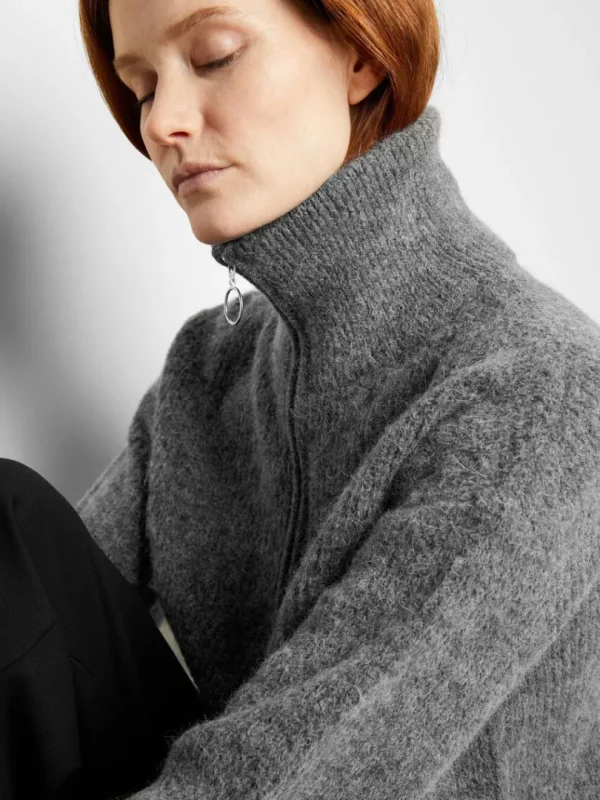 Strik>SELECTED KORT LYNLÅS PULLOVER Grey
