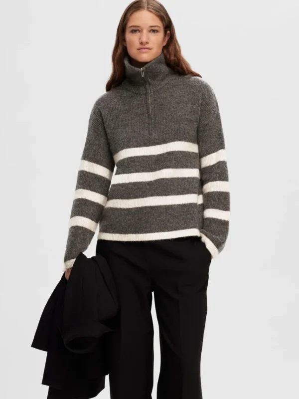Strik>SELECTED KORT LYNLÅS PULLOVER Grey