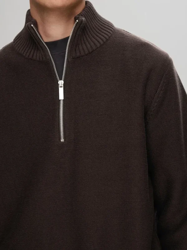 Strik>SELECTED KORT LYNLÅS PULLOVER Brown