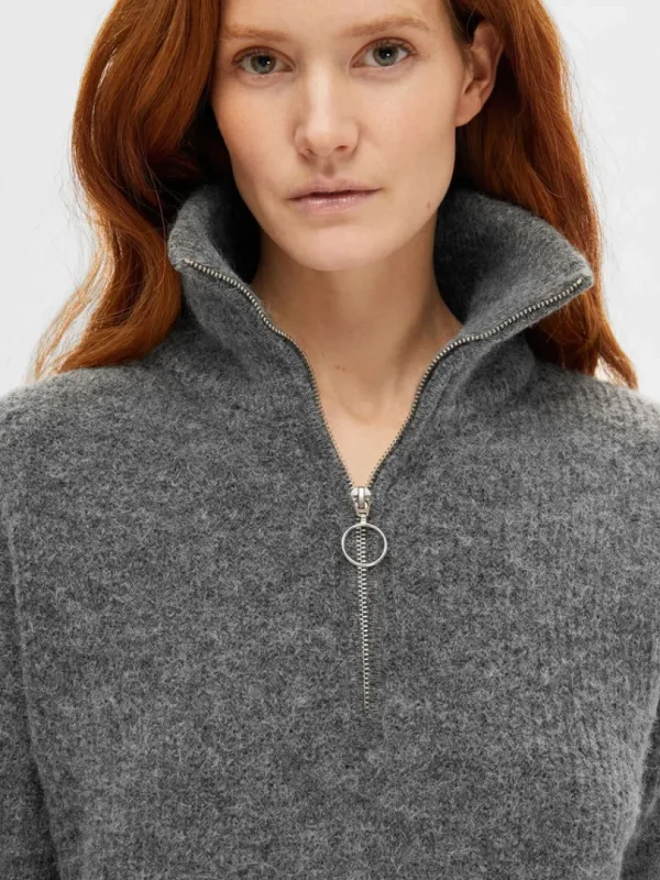 Strik>SELECTED KORT LYNLÅS PULLOVER Grey