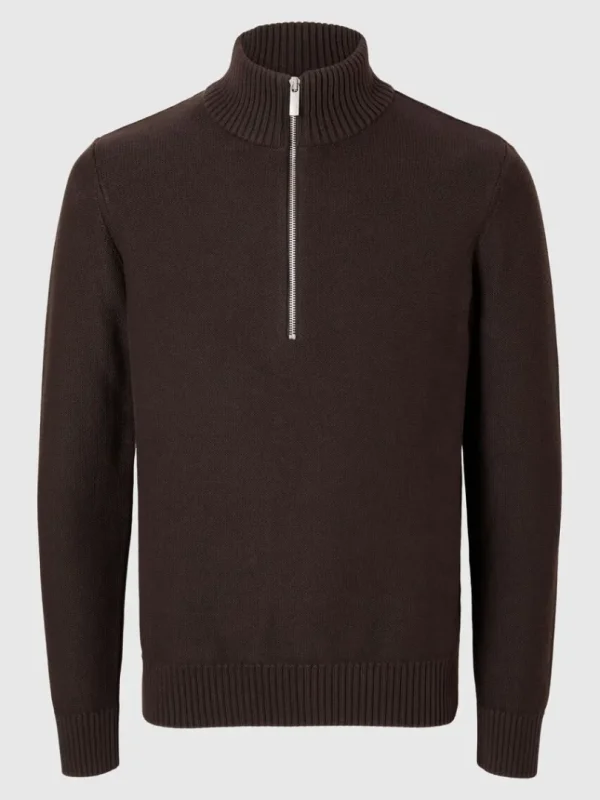 Strik>SELECTED KORT LYNLÅS PULLOVER Brown