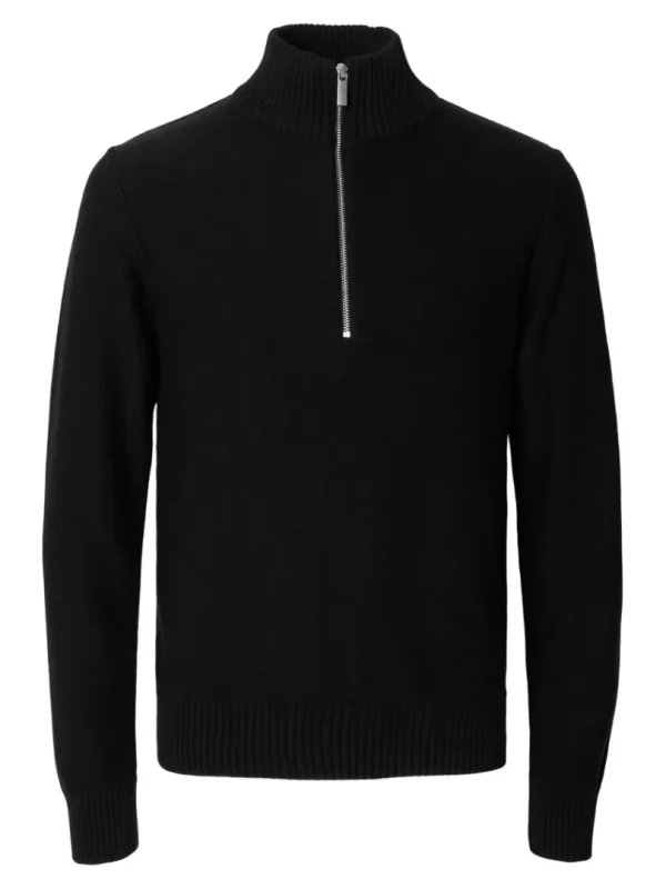 Strik>SELECTED KORT LYNLÅS PULLOVER Black