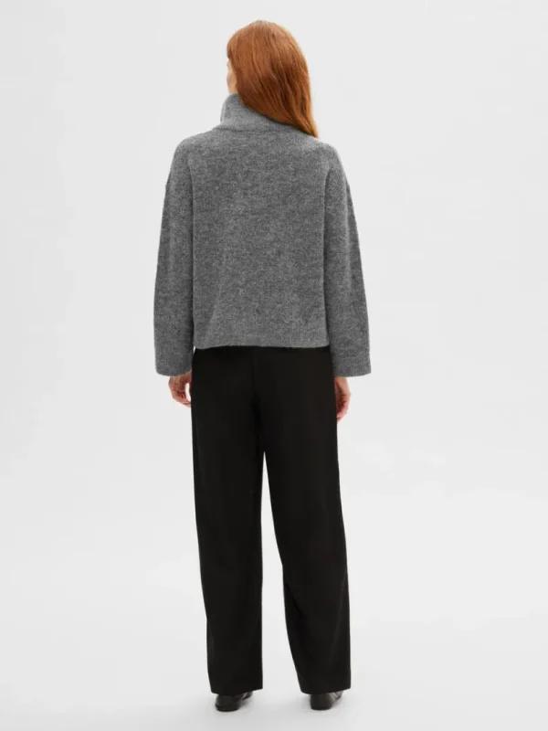 Strik>SELECTED KORT LYNLÅS PULLOVER Grey