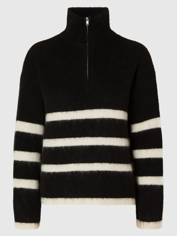 Strik>SELECTED KORT LYNLÅS PULLOVER Black