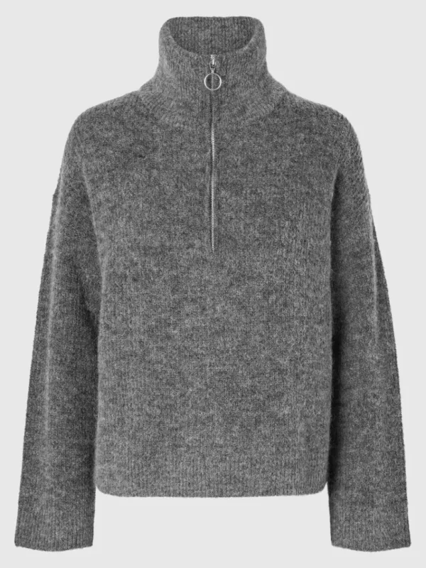 Strik>SELECTED KORT LYNLÅS PULLOVER Grey