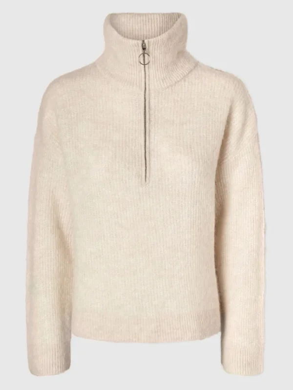 Strik>SELECTED KORT LYNLÅS PULLOVER Beige