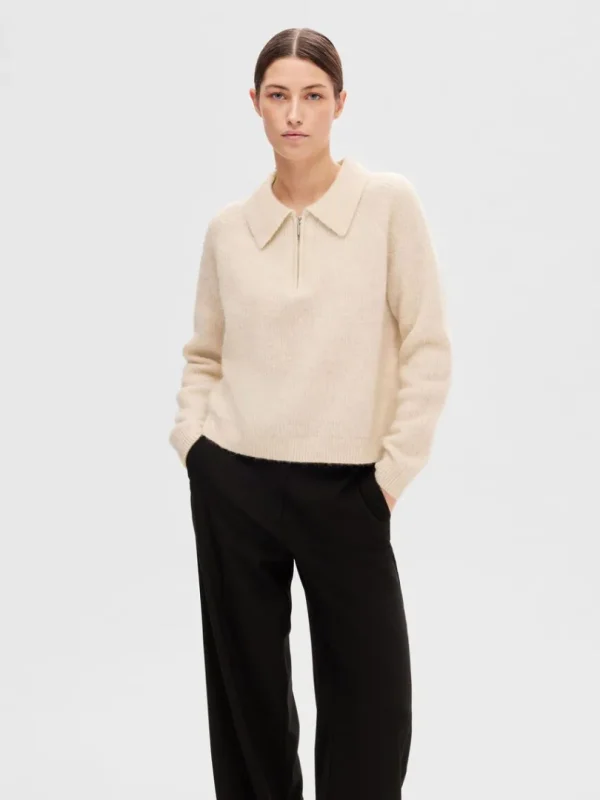 Strik>SELECTED KORT LYNLÅS STRIKKET TOP Beige
