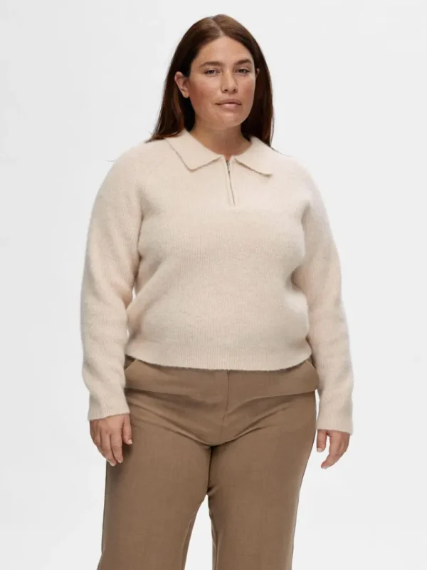 Strik>SELECTED KORT LYNLÅS STRIKKET TOP Beige