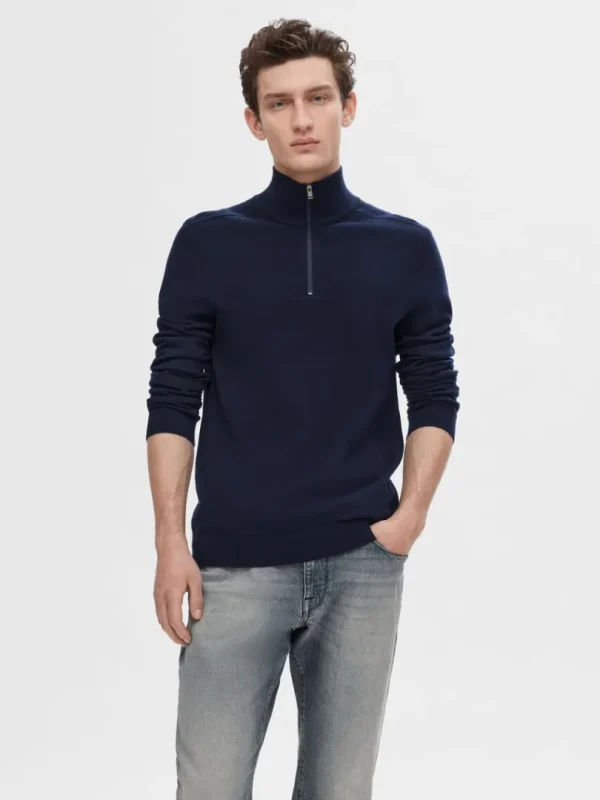 Strik>SELECTED KORT LYNLÅS STRIKTRØJE Blue