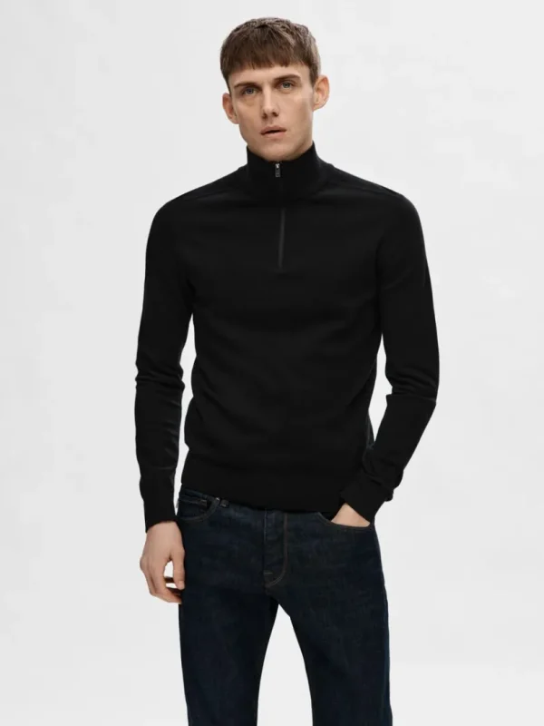 Strik>SELECTED KORT LYNLÅS STRIKTRØJE Black