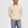 Strik>SELECTED KORT LYNLÅS STRIKTRØJE Beige