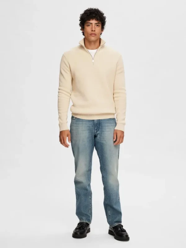 Strik>SELECTED KORT LYNLÅS STRIKTRØJE Beige