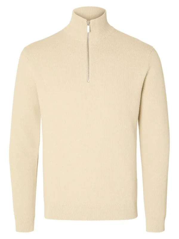 Strik>SELECTED KORT LYNLÅS STRIKTRØJE Beige