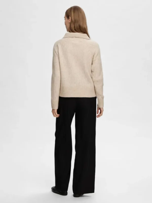 Strik>SELECTED KORT LYNLÅS STRIKTRØJE Beige