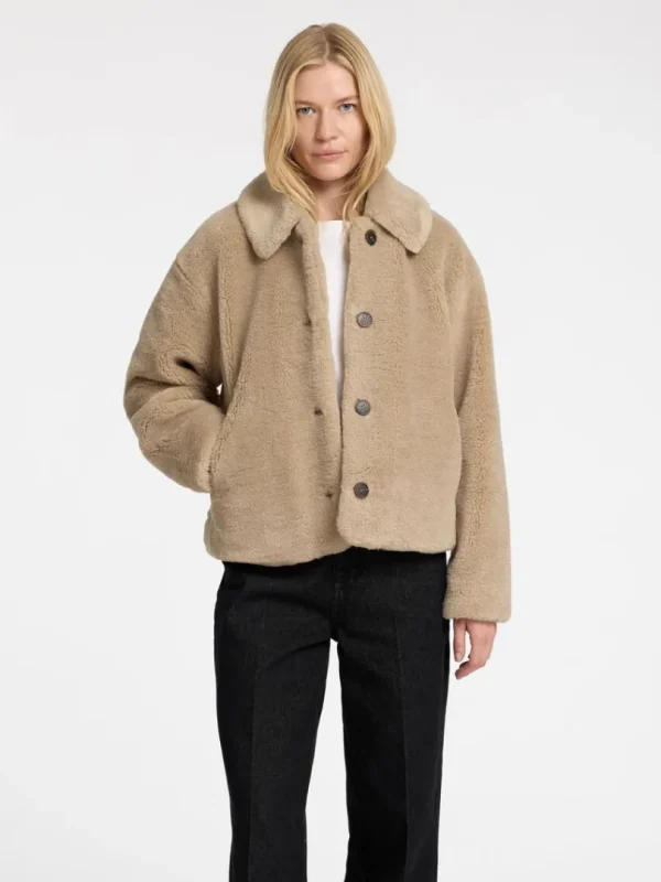 Overtøj>SELECTED KORT TEDDY-JAKKE Brown