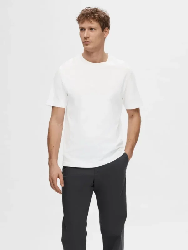 T-shirts>SELECTED KORTÆRMET AFSLAPPET FIT T-SHIRT White