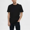T-shirts>SELECTED KORTÆRMET AFSLAPPET FIT T-SHIRT Black