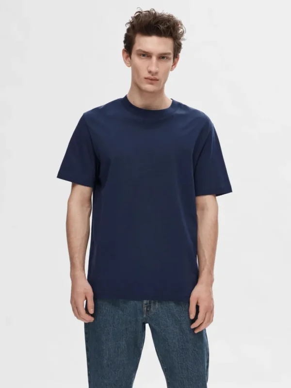 T-shirts>SELECTED KORTÆRMET AFSLAPPET FIT T-SHIRT Blue