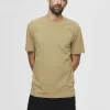 T-shirts>SELECTED KORTÆRMET AFSLAPPET FIT T-SHIRT Brown