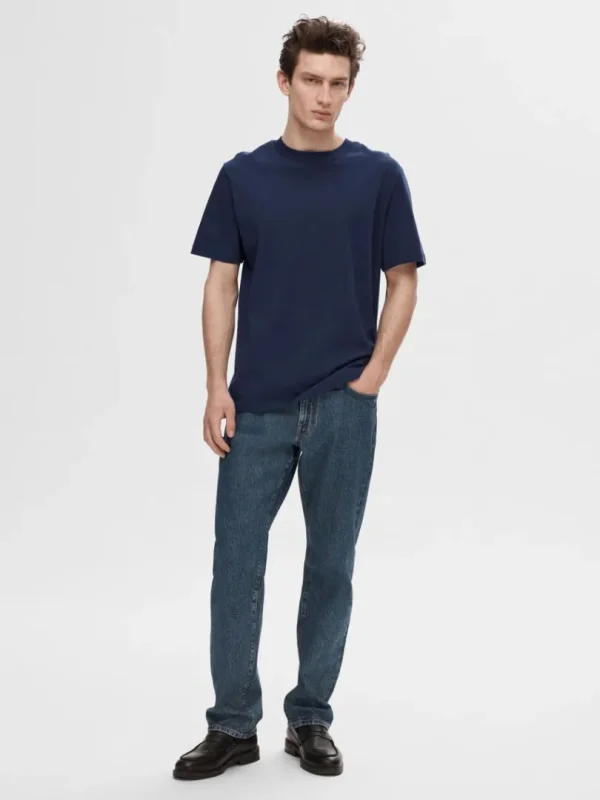 T-shirts>SELECTED KORTÆRMET AFSLAPPET FIT T-SHIRT Blue