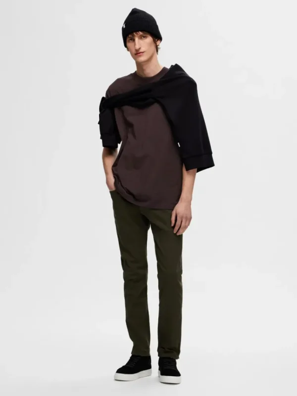 T-shirts>SELECTED KORTÆRMET AFSLAPPET FIT T-SHIRT Brown