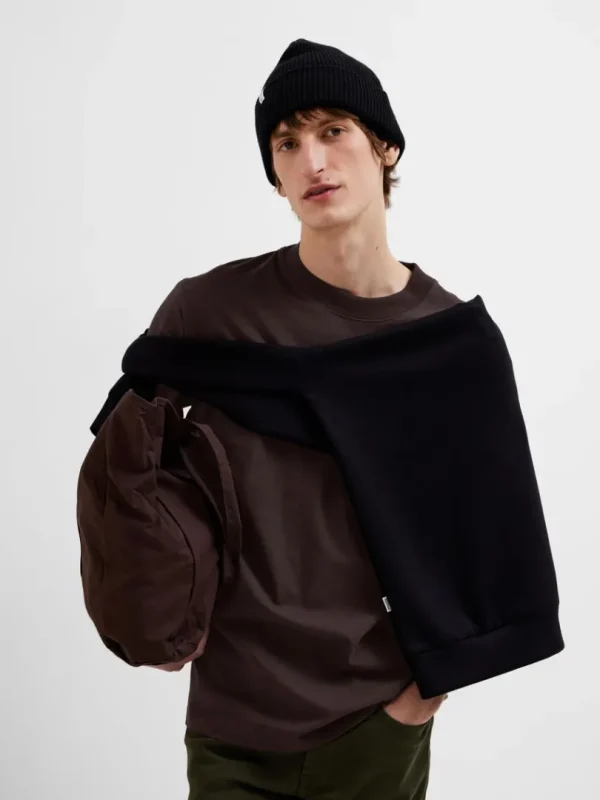 T-shirts>SELECTED KORTÆRMET AFSLAPPET FIT T-SHIRT Brown